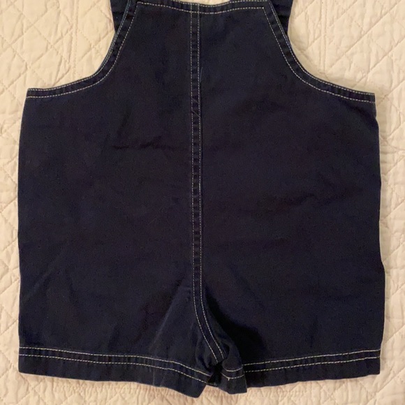 {VTG} Ahoy Set Sail Embroidered Sailboat Shortalls 100% Cotton Navy Blue (16M) - Picture 9 of 14
